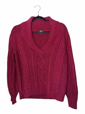 Eddie Bauer Cable Knit Shawl Collar Sweater - Burgundy Size MP